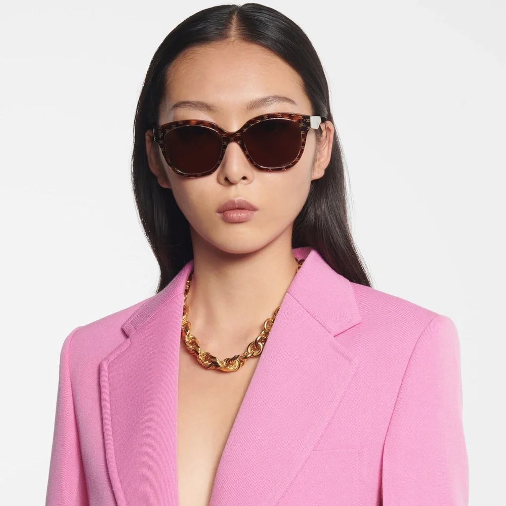 CELINE Square S167 Triomphe Logo Sunglasses in Dark Havana CL40167I - Picture 4 of 4